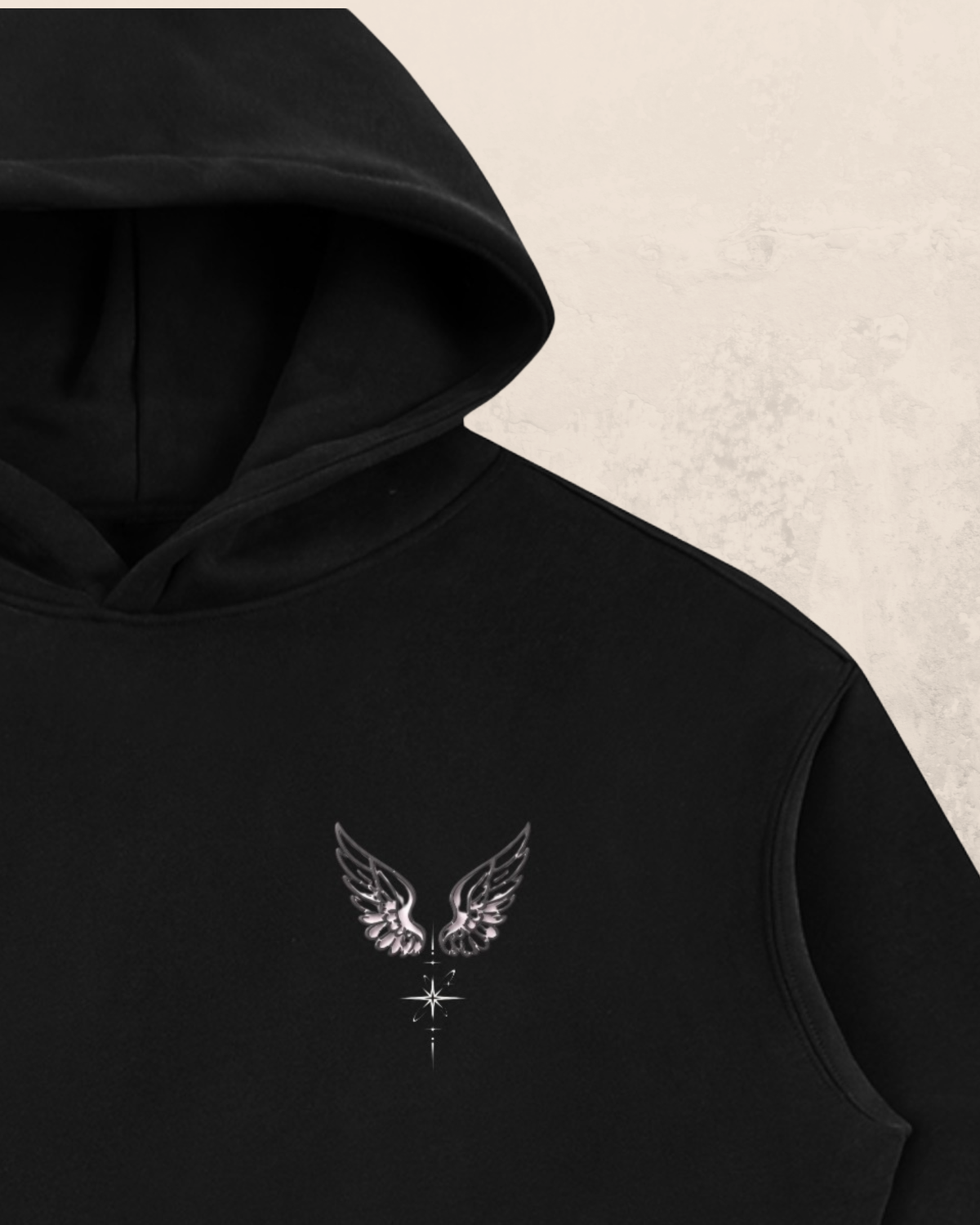 Angel-Wings Signature Oversized Hoodie – Black