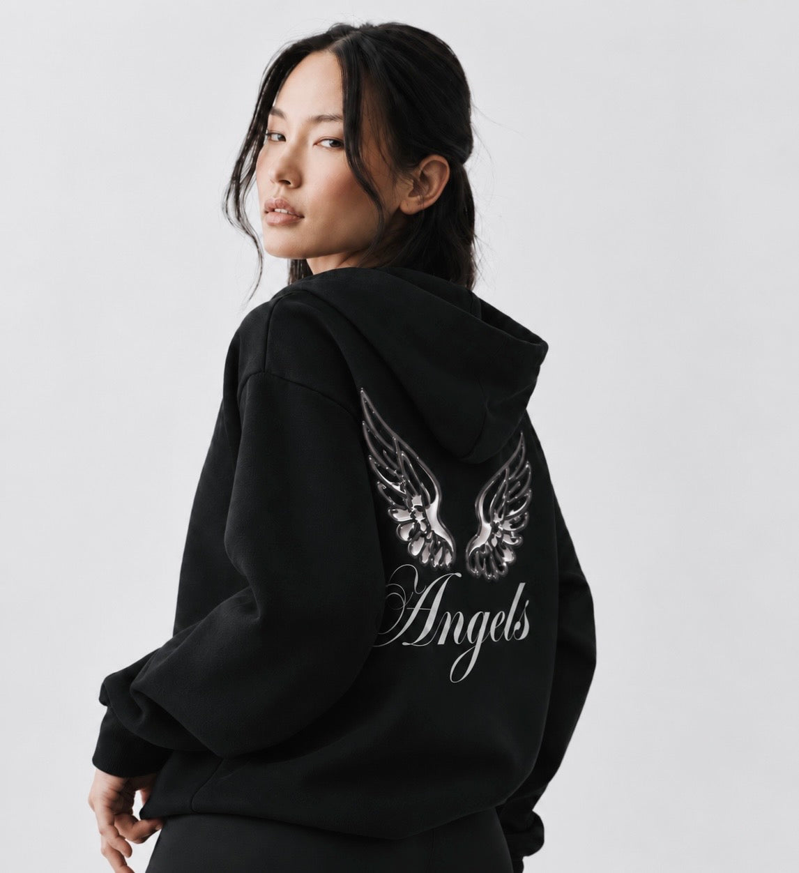 Angel-Wings Signature Oversized Hoodie – Black